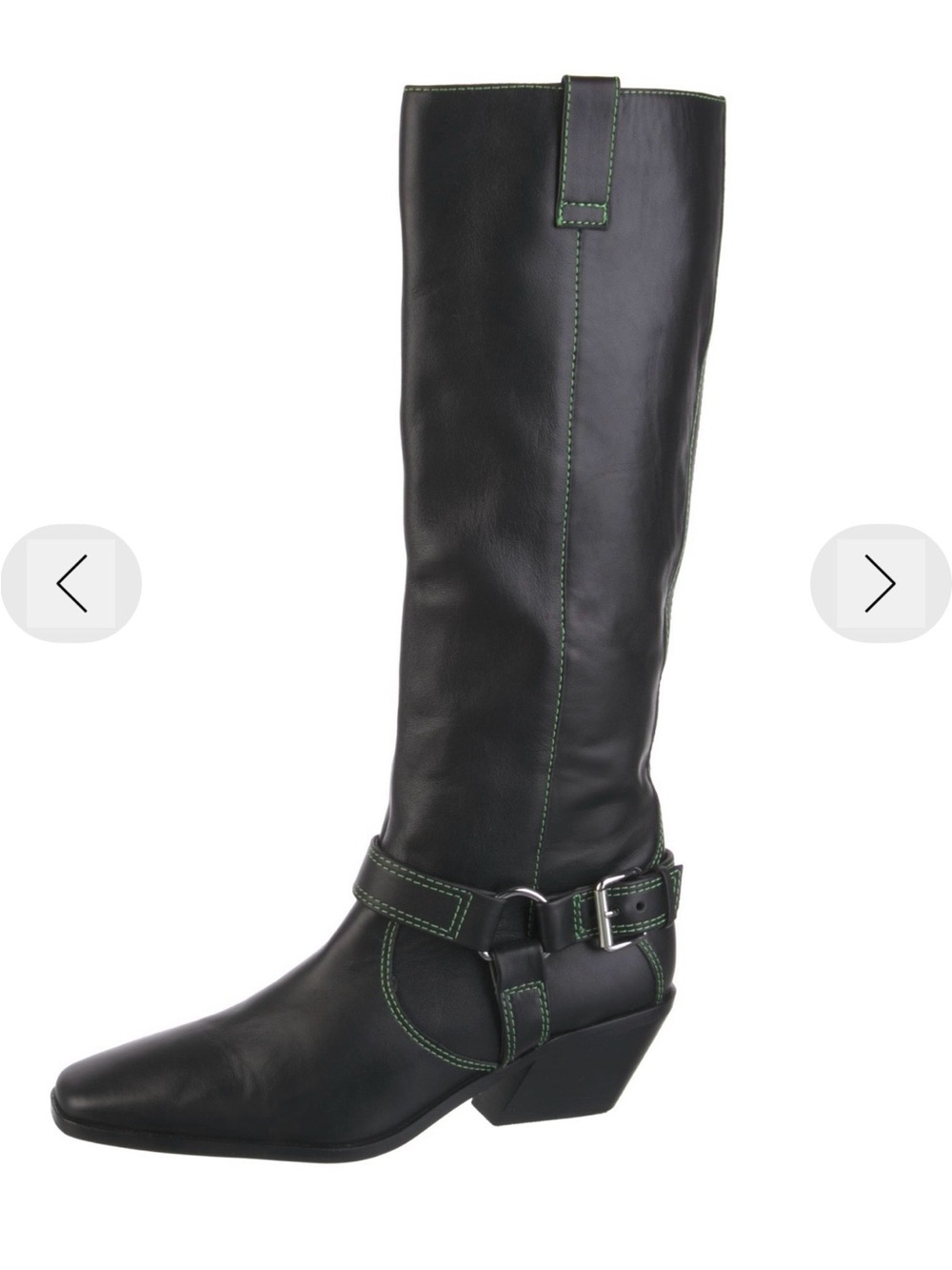 Caverly Leather Roding Boot with Green Stitching and Harness - Picture 2 of 5